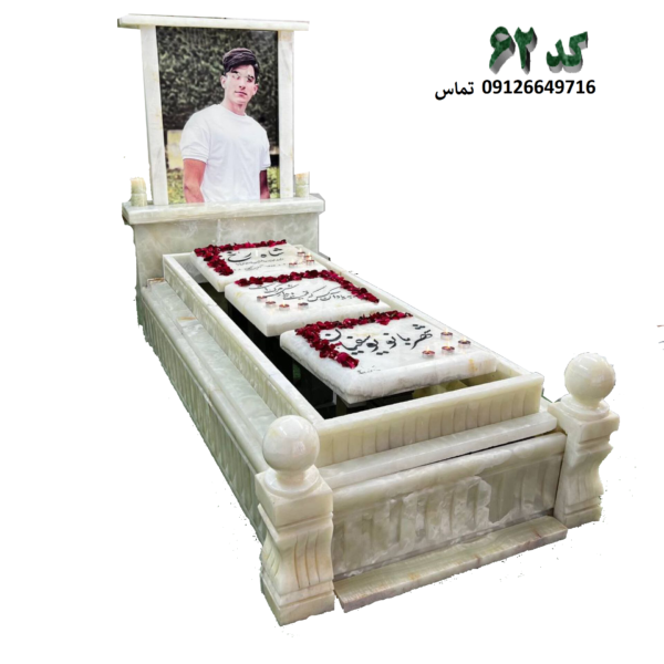 سنگ قبر لاکچری مرمر سفید طرح دلان - کد 62
